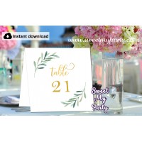 Greenery table numbers folded,Olive table numbers template printable, (78) 